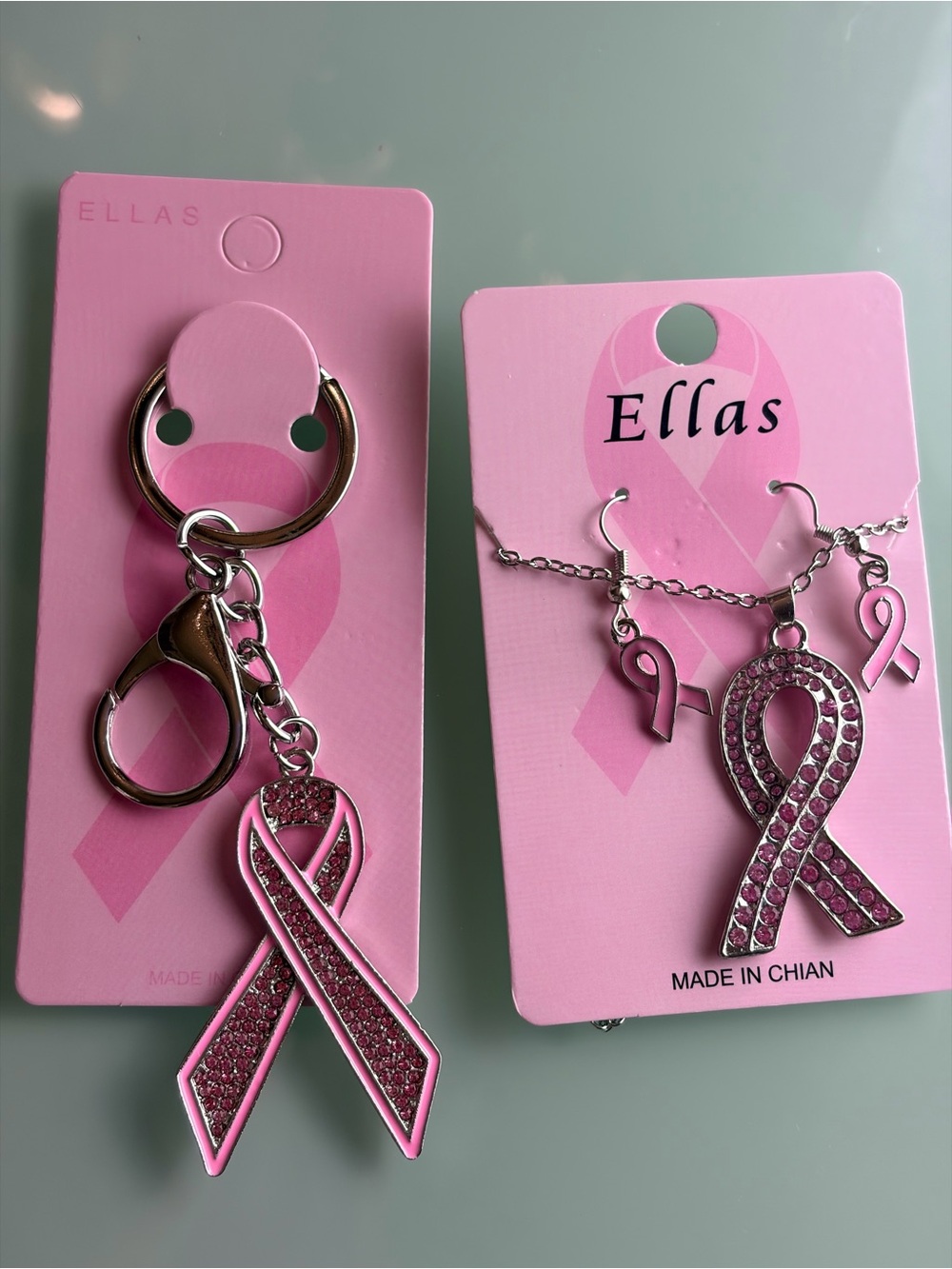 Ella Pink Ribbon Breast Cancer Awareness Jewelry Set - Necklace Set & Keychain